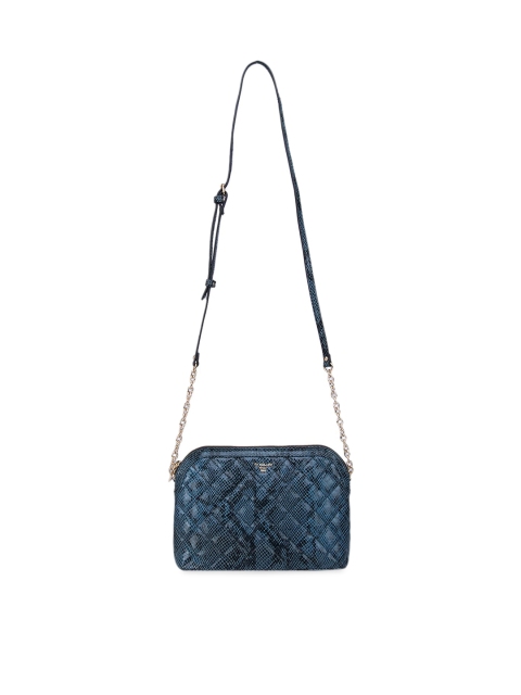 

Da Milano Blue Textured Leather Structured Sling Bag with Quilted