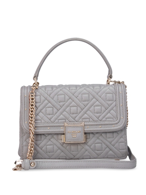 

Da Milano Grey Geometric Leather Structured Satchel with Quilted