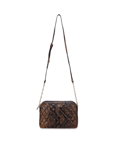 

Da Milano Brown Animal Textured Leather Structured Sling Bag with Quilted