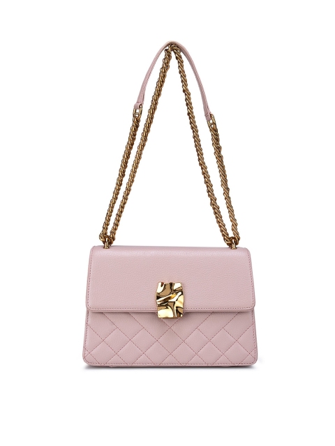 

Da Milano Pink Textured Leather Structured Shoulder Bag with Quilted