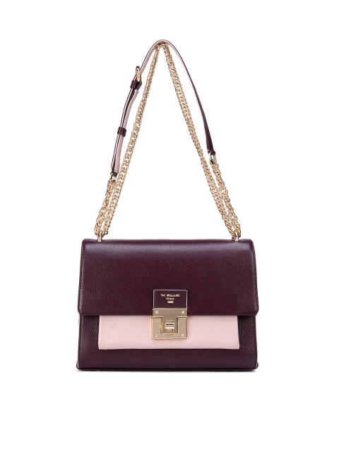 

Da Milano Burgundy Colourblocked Leather Structured Handheld Bag