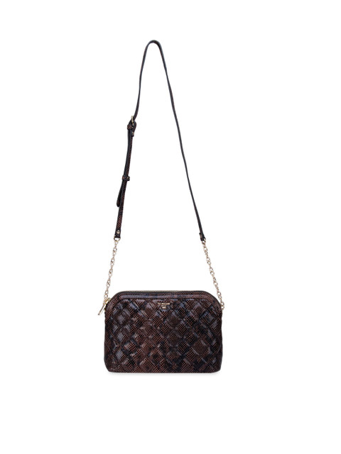 

Da Milano Brown & Black Animal Textured Leather Quilted Sling Bag