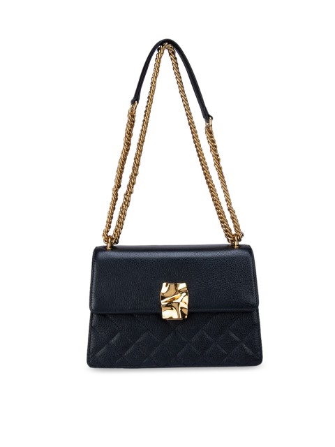 

Da Milano Black Leather Structured Handheld Bag with Quilted