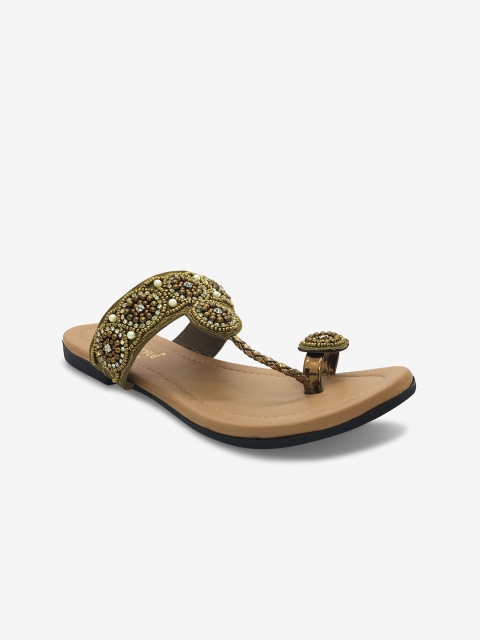 

WALK N STYLE COLLECTION Women Khaki Embellished One Toe Flats