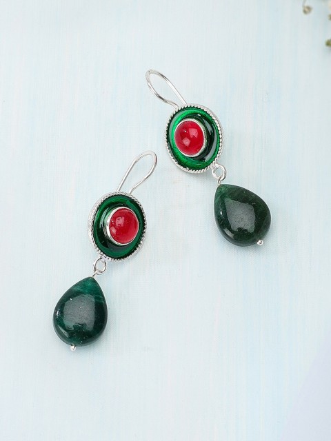 

Fabindia Green & Silver-Toned Contemporary Drop Earrings