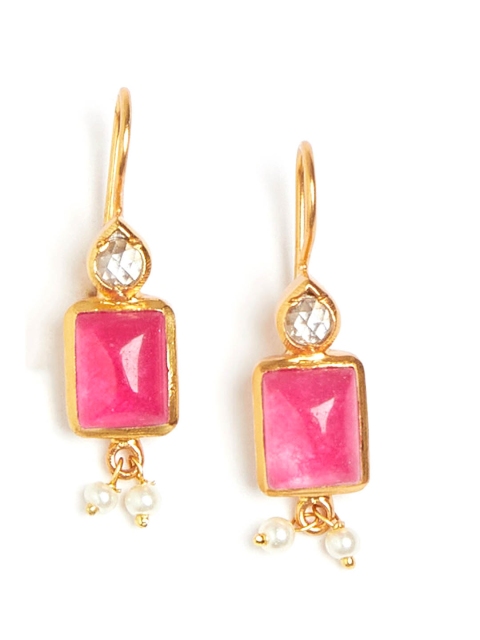 

Fabindia Gold-Plated & Pink Contemporary Drop Earrings