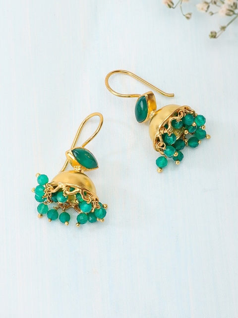 

Fabindia Gold-Toned & Green Geometric Jhumkas Earrings