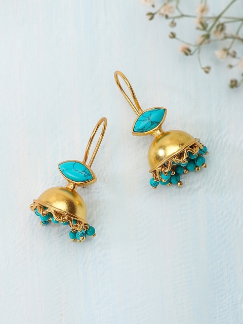 

Fabindia Gold-Toned & Blue Gold Plated Contemporary Danglers