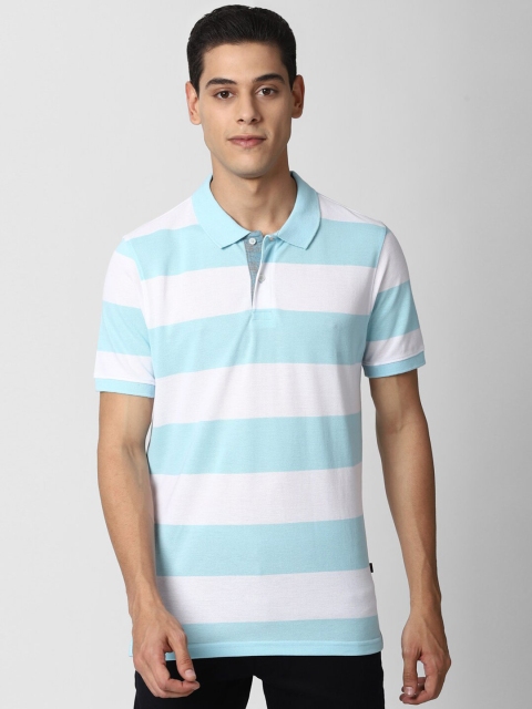 

Peter England Casuals Men Blue Striped Polo Collar T-shirt