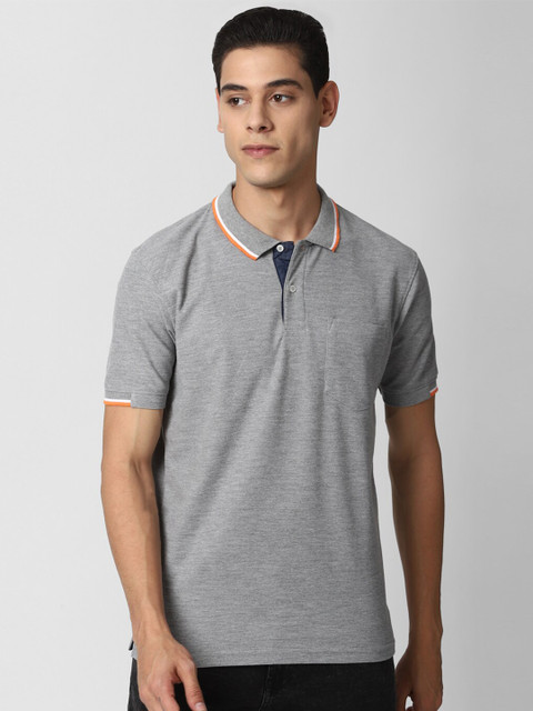 

Peter England Casuals Men Grey Polo Collar Pockets T-shirt