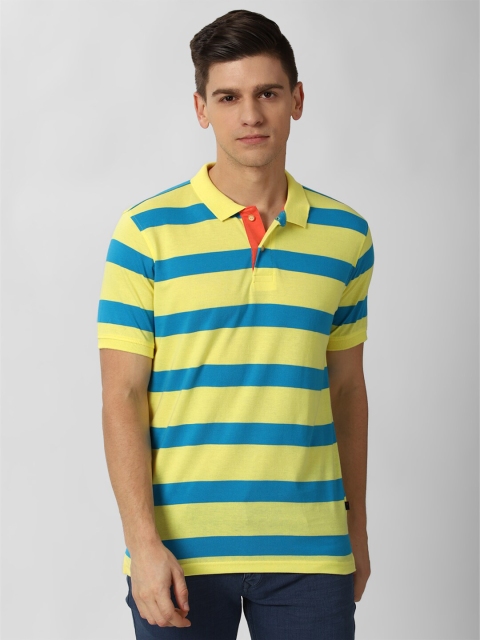 

Peter England Casuals Men Yellow Striped Polo Collar Pockets T-shirt