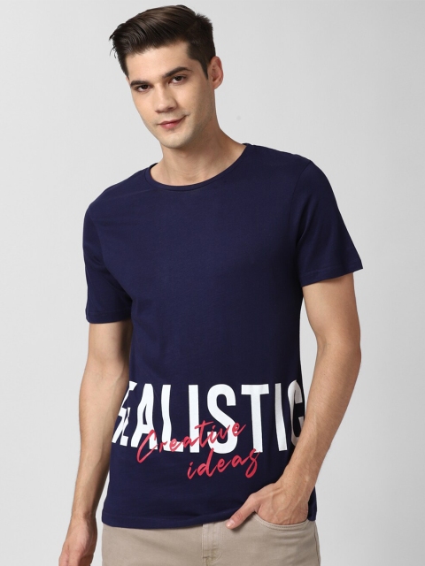 

Peter England Casuals Men Navy Blue Printed Compression Pure Cotton T-shirt
