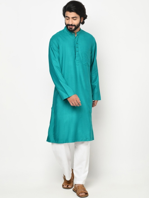 

Fabindia Men Turquoise Blue Solid Kurta