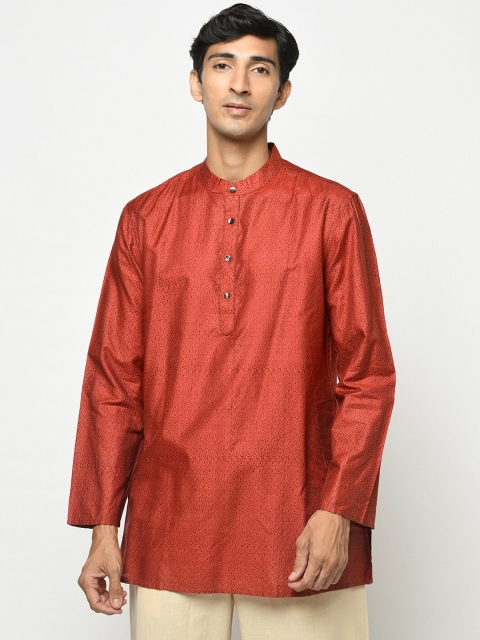 

Fabindia Men Rust Striped Thread Work Kurta