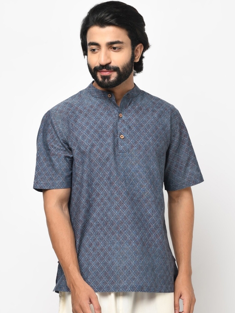 

Fabindia Men Blue & Red Geometric Dyed Kurta