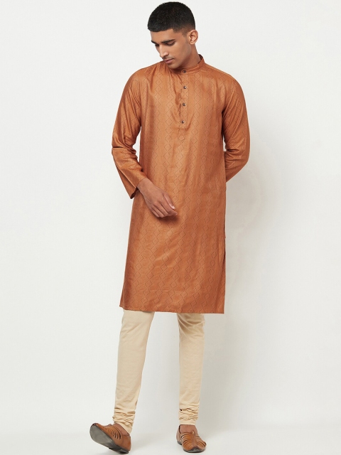 

Fabindia Men Orange Woven Design Mandarin Collar Straight Kurta