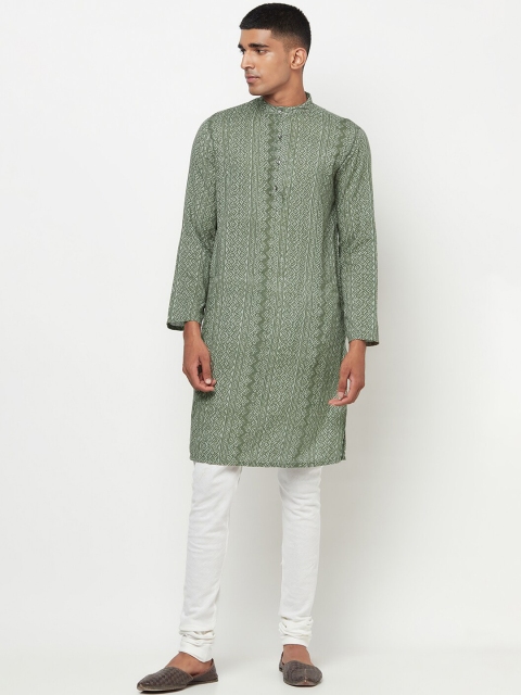 

Fabindia Men Green Cotton Ethnic Motifs Chikankari Kurta