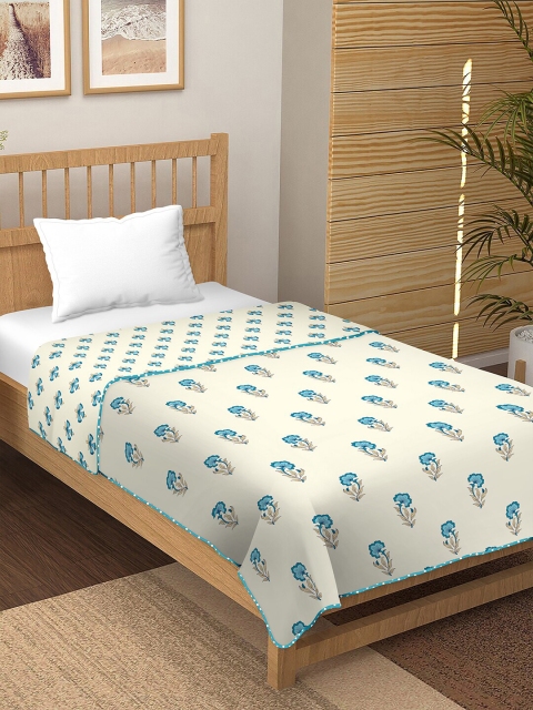

BELLA CASA Green & Blue Ethnic Motifs AC Room 210 GSM Single Bed Dohar
