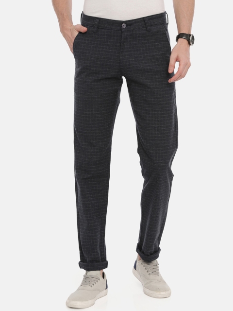 

Swiss Club Men Navy Blue Checked Slim Fit Trousers