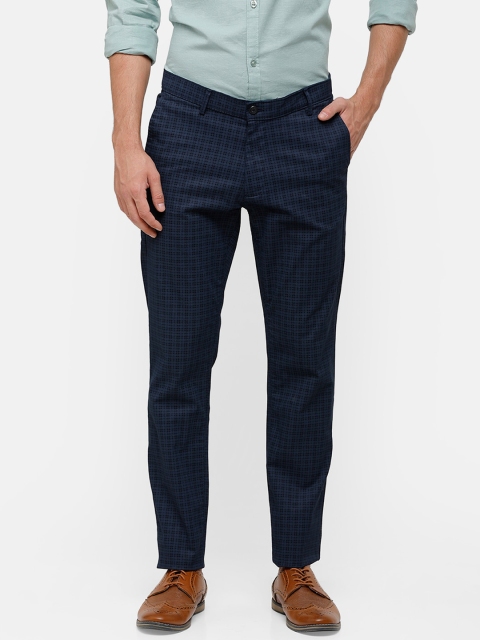 

Swiss Club Men Navy Blue Checked Slim Fit Formal Trousers