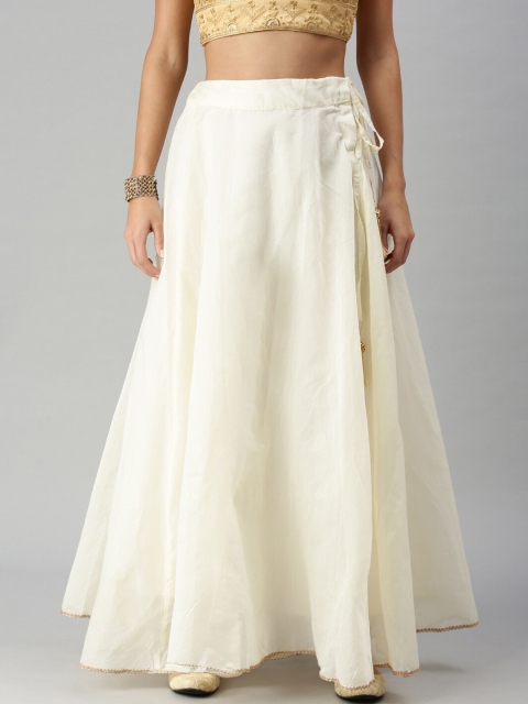 

De Moza Women Off White Solid Flared Maxi Skirt