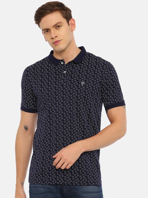 

Swiss Club Men Navy Blue & White Printed Polo Collar Slim Fit T-shirt
