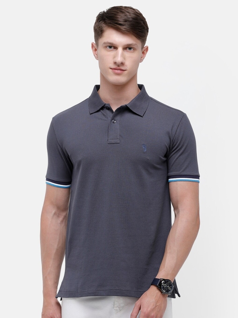 

Swiss Club Men Grey Polo Collar Slim Fit T-shirt