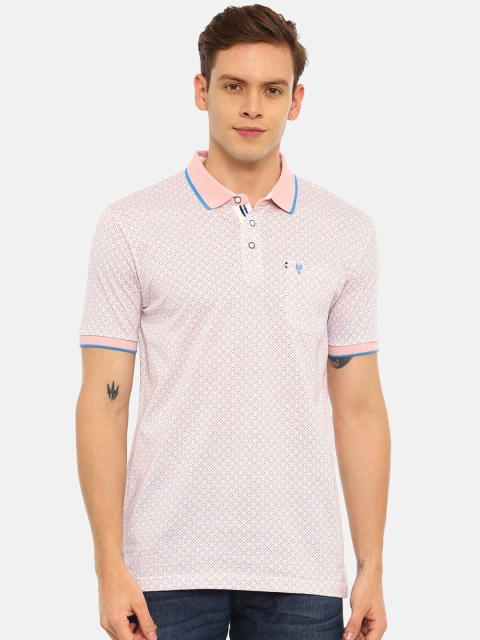 

Swiss Club Men Pink & Blue Printed Polo Collar Pockets Slim Fit Cotton T-shirt