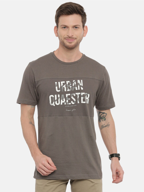 

Swiss Club Men Grey & White Printed Round Neck T-shirt