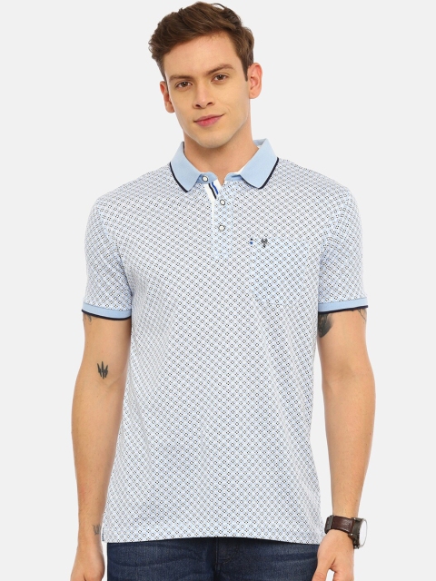 

Swiss Club Men Blue Printed Polo Collar Slim Fit T-shirt