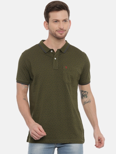 

Swiss Club Men Green Printed Polo Collar Slim Fit T-shirt