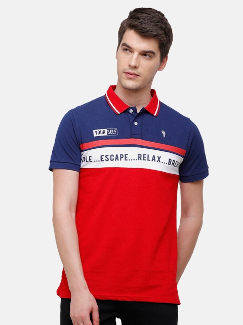 

Swiss Club Men Red & Blue Colourblocked Polo Collar Slim Fit T-shirt