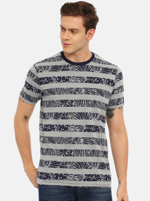 

Swiss Club Men Grey Striped Slim Fit T-Shirt