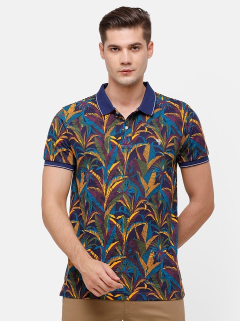 

Swiss Club Men Multicoloured Floral Printed Polo Collar Tropical Pockets Slim Fit T-shirt, Multi