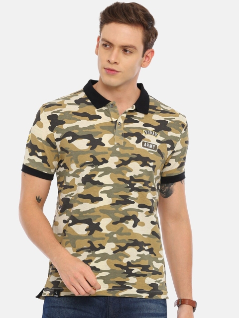 

Swiss Club Men Olive Green Camouflage Printed Polo Collar Cotton Slim Fit T-shirt