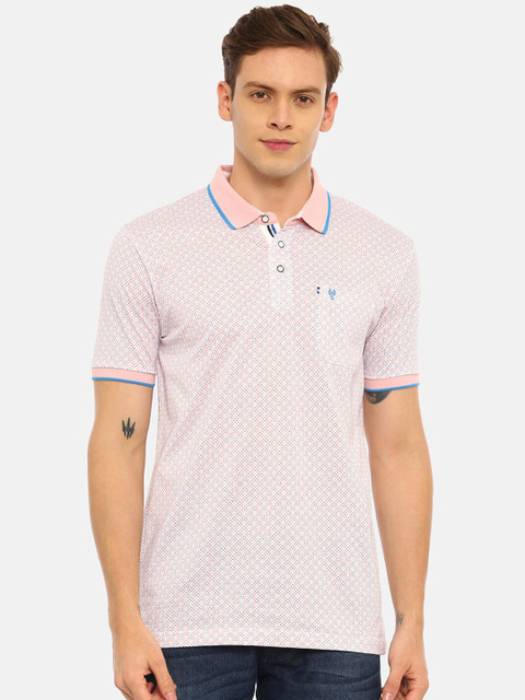 

Swiss Club Men Pink Printed Polo Collar Slim Fit Cotton T-shirt