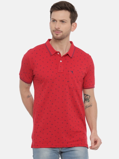 

Swiss Club Men Red & Blue Printed Polo Collar Slim Fit T-shirt