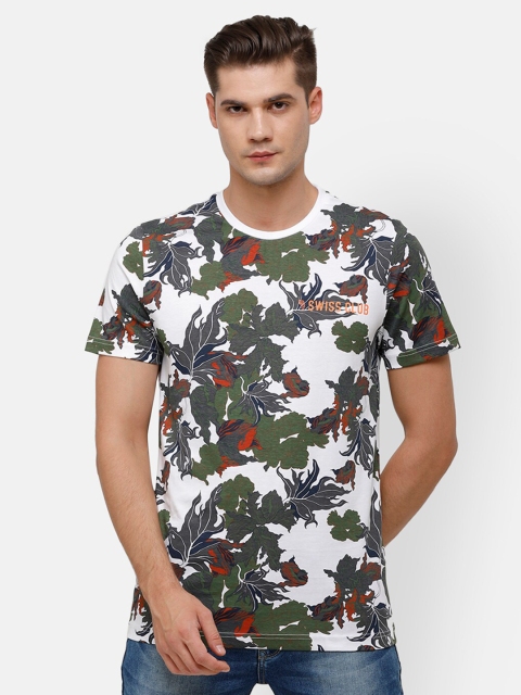 

Swiss Club Men Olive Green & White Floral Printed Slim Fit T-shirt