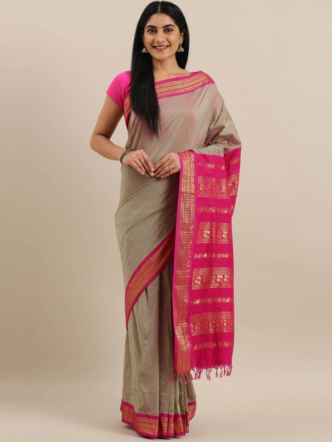 

The Chennai Silks Olive & Fuchsia Solid Saree