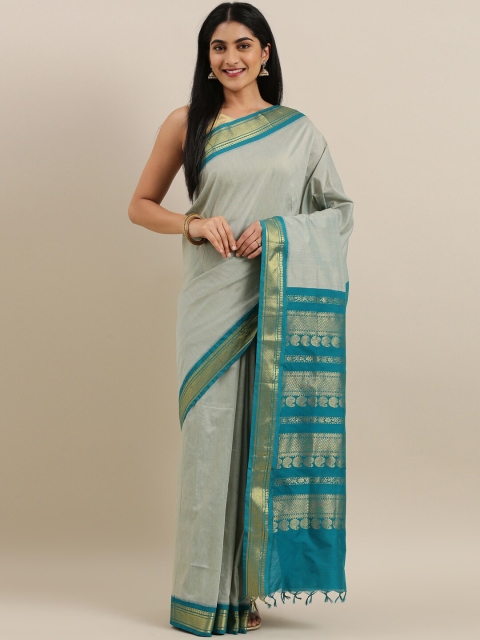 

The Chennai Silks Grey & Sea Green Zari Saree