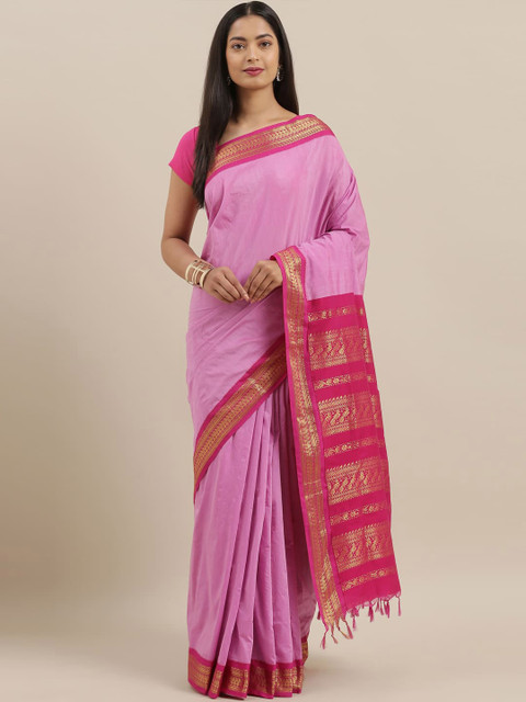 

The Chennai Silks Pink & Gold-Coloured Zari Kalyani Cotton Saree