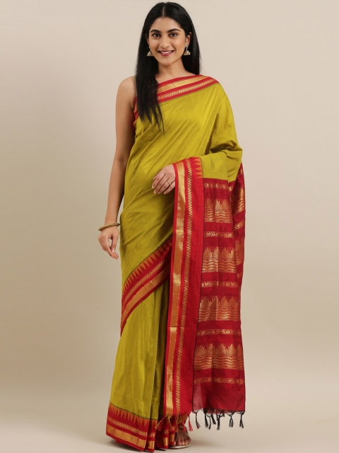 

The Chennai Silks Olive Green & Red Zari Fusion Saree