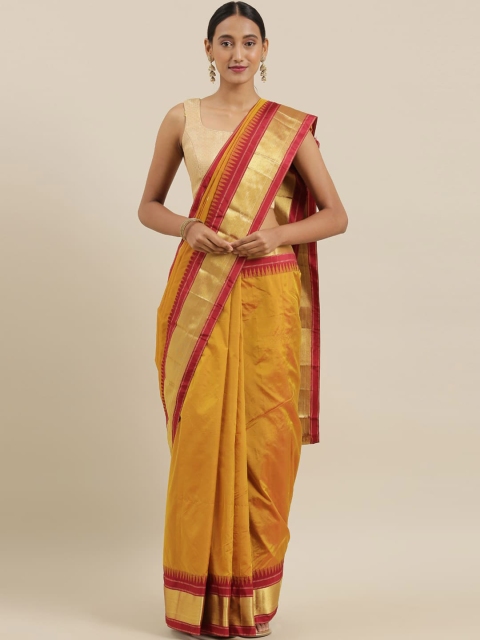 

The Chennai Silks Mustard & Red Zari Pure Silk Fusion Saree