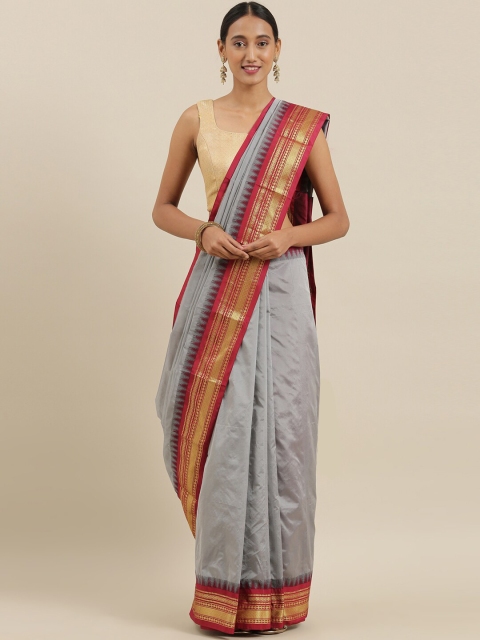 

The Chennai Silks Grey & Pink Zari Pure Silk Saree