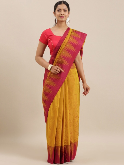 

The Chennai Silks Mustard & Maroon Pure Kadiyal Silk Saree