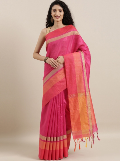

The Chennai Silks Pink & Orange Woven Design Saree