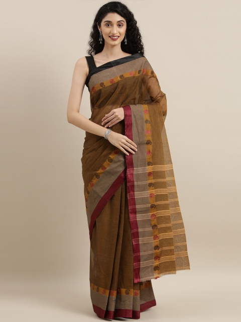 

The Chennai Silks Olive Green & Maroon Woven Design Pure Cotton Taant Saree