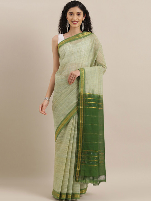 

The Chennai Silks Green & Gold-Toned Zari Pure Cotton Fusion Saree