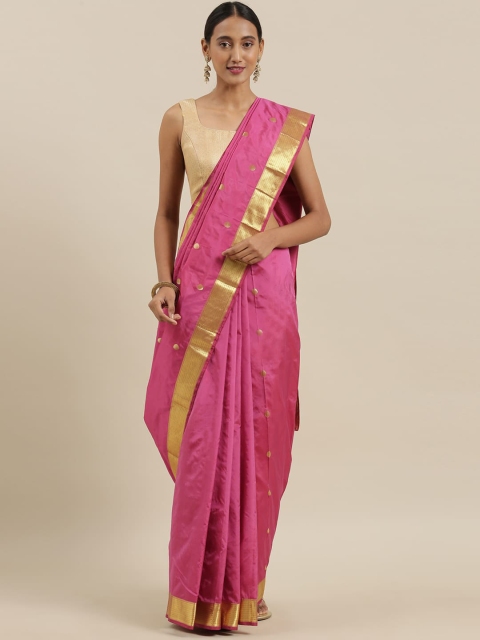 

The Chennai Silks Pink & Gold-Toned Zari Pure Kadiyal Silk Saree