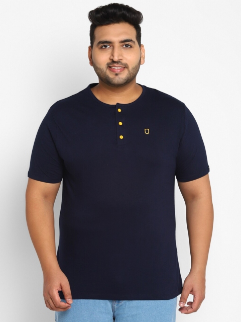 

Urbano Plus Plus Size Men Navy Blue Henley Neck Pure Cotton T-shirt